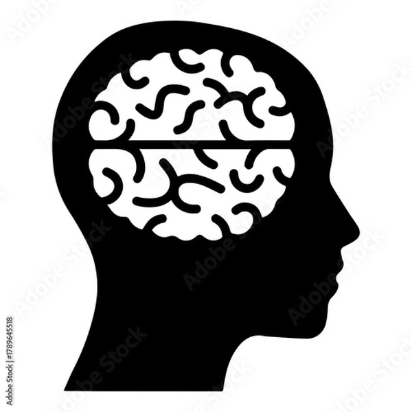 Fototapeta Silhouette of Human Head with Detailed Brain Icon Inside Symbolizing Cognition and Intelligence