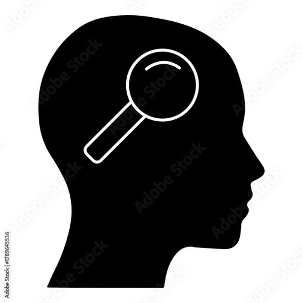 Fototapeta Silhouette of Human Head with Magnifying Glass Symbolizing Search Analysis and Insight Concept