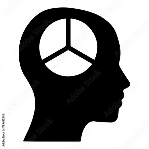Fototapeta Silhouette of Human Head with Peace Symbol Inside Brain Icon for Harmony and Calm
