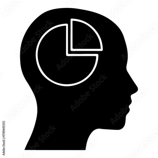 Fototapeta Conceptual Icon Silhouette of Human Head with Pie Chart Inside for Data Analysis and Decision Making