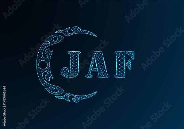 Fototapeta Low poly letter logo JAF design. JAF letter logo low poly vector design on blue color gradient background. JAF logo low poly design
