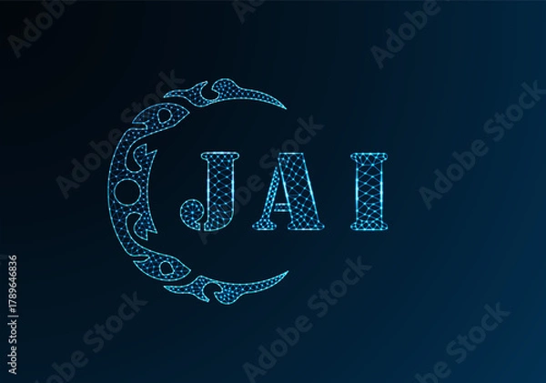 Fototapeta Low poly letter logo JAI design. JAI letter logo low poly vector design on blue color gradient background. JAI logo low poly design