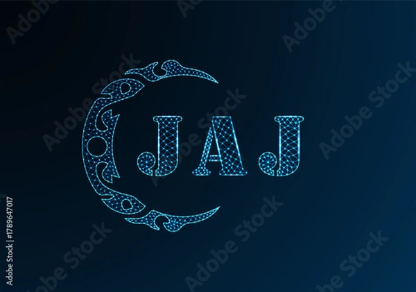 Fototapeta Low poly letter logo JAJ design. JAJ letter logo low poly vector design on blue color gradient background. JAJ logo low poly design