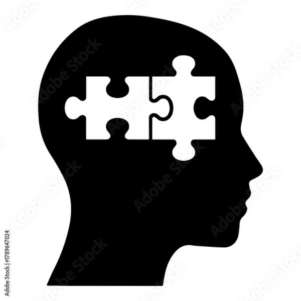 Fototapeta Silhouette of Human Head with Interlocking Puzzle Pieces Inside Symbolizing Thought and Problem Solving