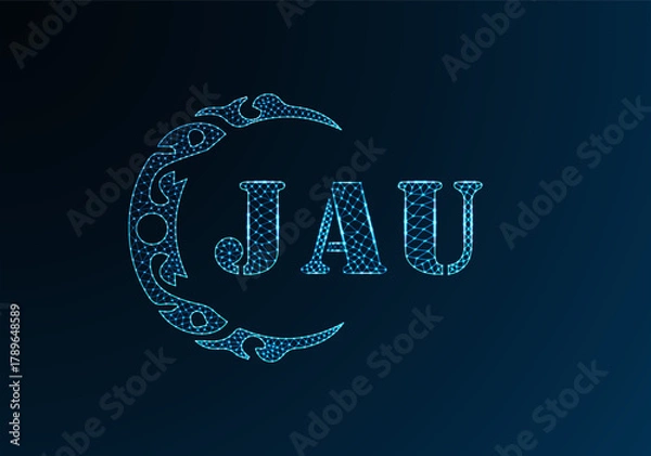 Fototapeta Low poly letter logo JAU design. JAU letter logo low poly vector design on blue color gradient background. JAU logo low poly design