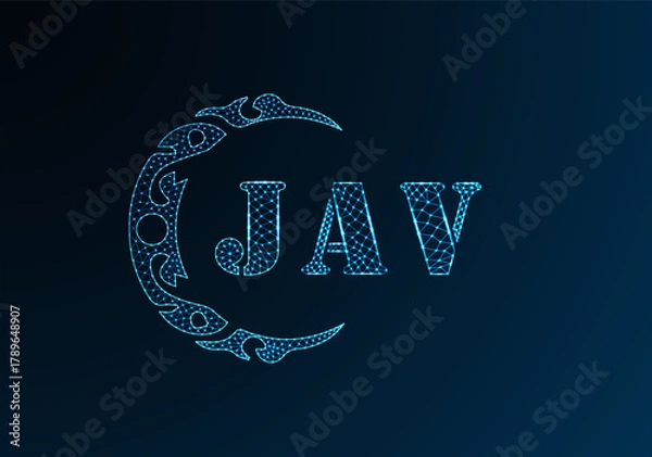 Fototapeta Low poly letter logo JAV design. JAV letter logo low poly vector design on blue color gradient background. JAV logo low poly design