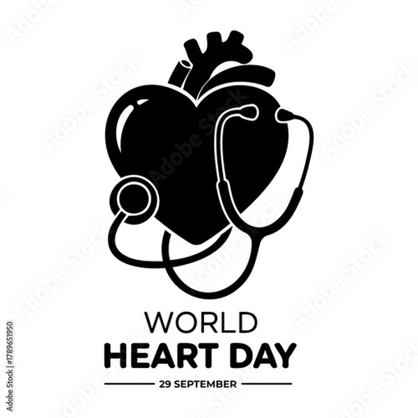 Fototapeta Vector illustration of a heart with a stethoscope for world heart day on september twenty ninth