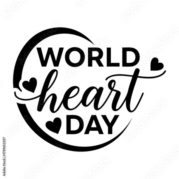 Fototapeta Vector world heart day lettering design with crescent moon and hearts in black and white vector art