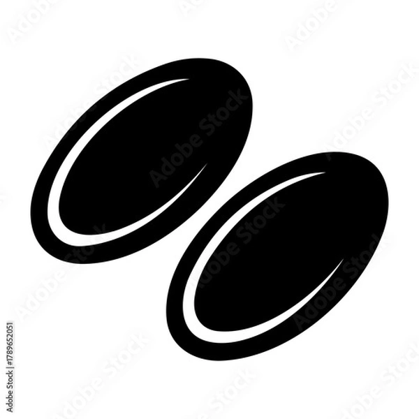 Fototapeta Vector illustration of two black oval shapes with white outlines overlapping each other on a transparent background