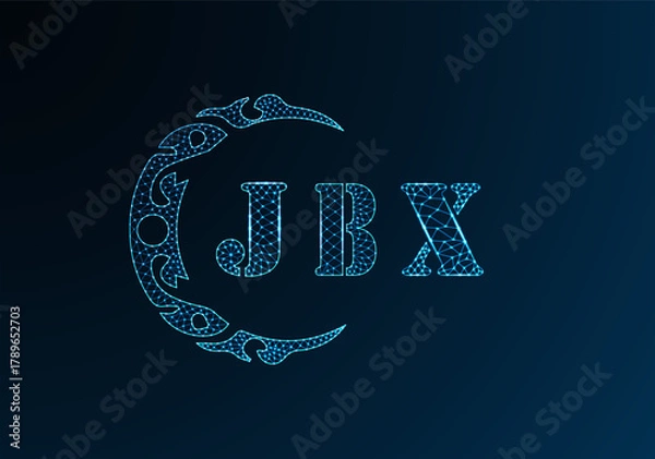 Fototapeta Low poly letter logo JBX design. JBX letter logo low poly vector design on blue color gradient background. JBX logo low poly design