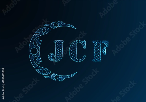 Fototapeta Low poly letter logo JCF design. JCF letter logo low poly vector design on blue color gradient background. JCF logo low poly design