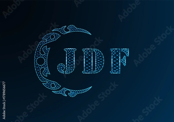Fototapeta Low poly letter logo JDF design. JDF letter logo low poly vector design on blue color gradient background. JDF logo low poly design