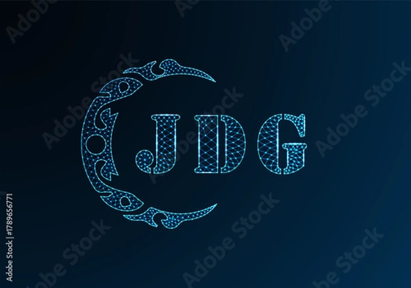 Fototapeta Low poly letter logo JDG design. JDG letter logo low poly vector design on blue color gradient background. JDG logo low poly design