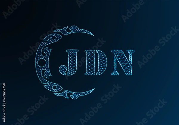 Fototapeta Low poly letter logo JDN design. JDN letter logo low poly vector design on blue color gradient background. JDN logo low poly design