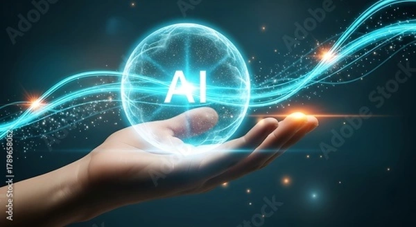 Fototapeta Empowering artificial intelligence innovation in the palm of your hand for a brighter future with cutting edge technology and digital transformation