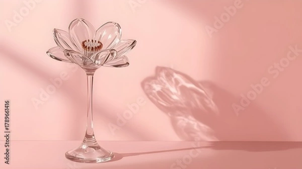 Obraz Ultra realistic transparent glass flower on soft pastel pink background with sunlight reflections