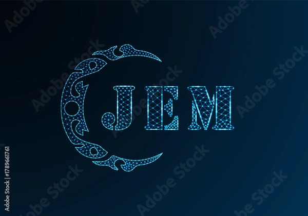 Fototapeta Low poly letter logo JEM design. JEM letter logo low poly vector design on blue color gradient background. JEM logo low poly design