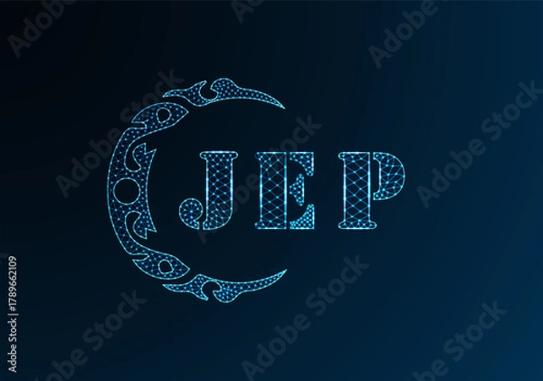 Fototapeta Low poly letter logo JEP design. JEP letter logo low poly vector design on blue color gradient background. JEP logo low poly design