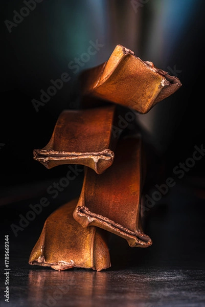 Fototapeta Bent and broken copper profiles, non-ferrous metal scrap