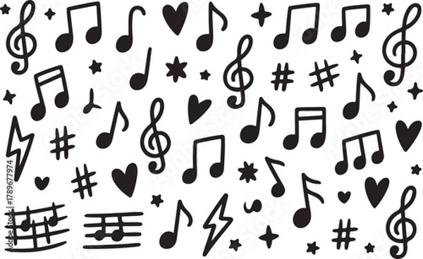 Fototapeta Collection of Various Notes with Hearts and Stars Hand Drawn Sketches