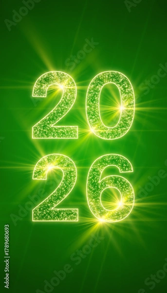 Obraz Vertical illustration of abstract neon light with the numbers 2026 over green background - represents the new year - vacation concept.