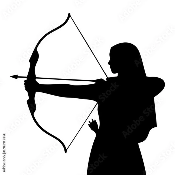 Obraz silhouette of a woman with a veil doing archery