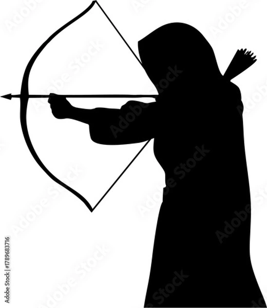 Obraz silhouette of a woman with a veil doing archery