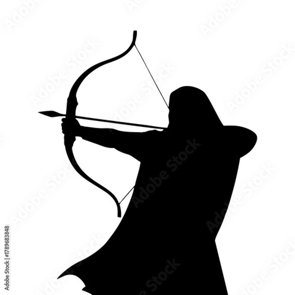 Fototapeta silhouette of a woman with a veil doing archery