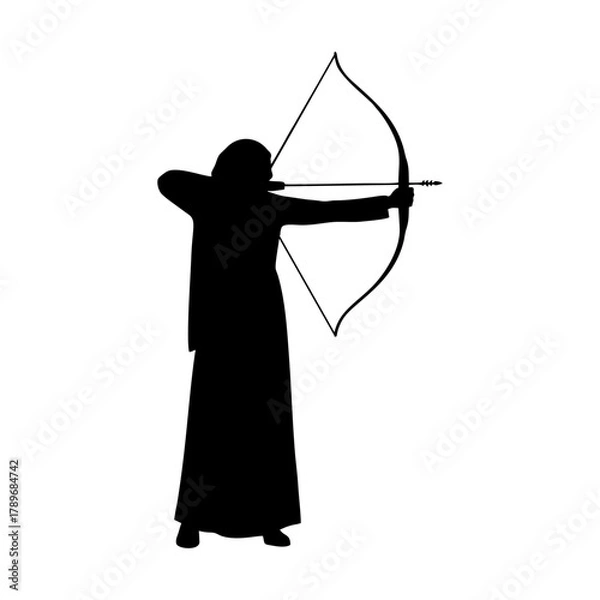 Obraz silhouette of a woman with a veil doing archery