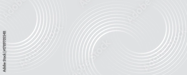 Fototapeta Abstract white geometric lines glowing on a gray background. Modern glossy white circle line pattern. Suitable for covers, posters, web, banners.