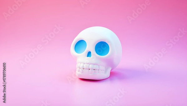 Obraz Candy Skull on Pink Background with Blue Eyes, Generative AI