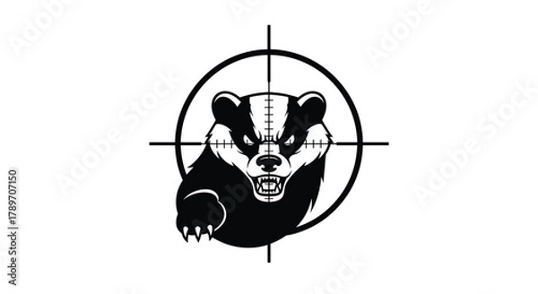 Obraz Angry badger in a sniper scope, vector illustration.