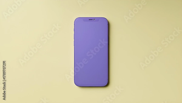Obraz Minimalist Smartphone Mockup with Purple Screen on Cream Background, Generative AI