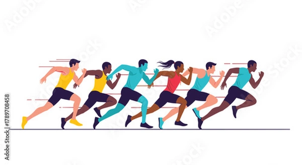 Obraz Diverse group of athletes in a sprint race showing motion and determination.