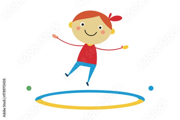Obraz Happy cartoon child jumping on a trampoline