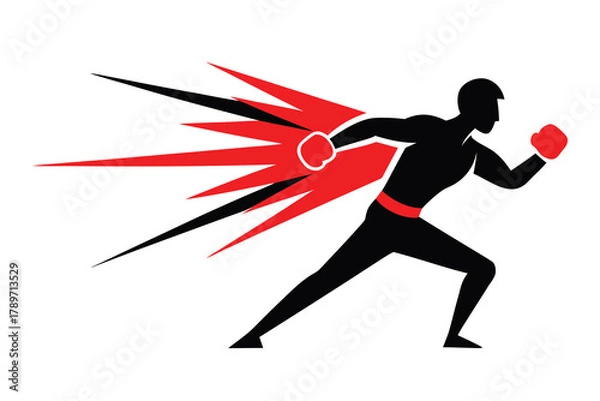 Obraz Dynamic boxer silhouette with red and black energy streaks