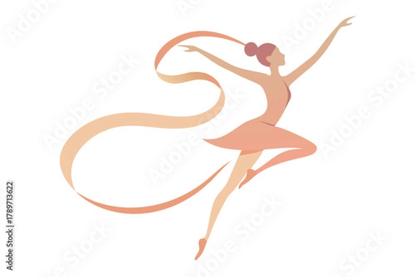 Obraz Elegant ballerina dancing with flowing ribbon