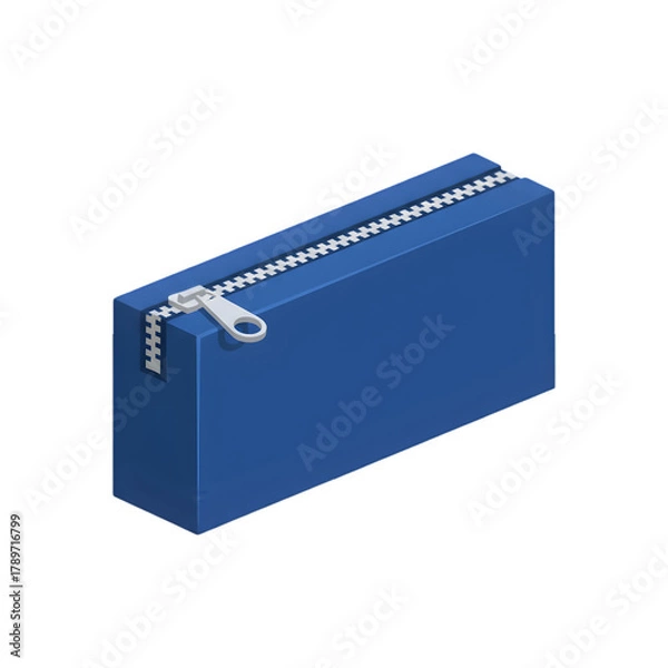 Fototapeta A blue zippered pouch or pencil case with a silver zipper closure isolated on a transparent background showcasing a 3D rendering ideal for art supply or stationery themes