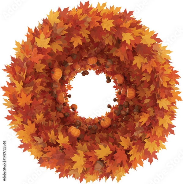 Fototapeta Festive autumn wreath of vibrant fall foliage decor