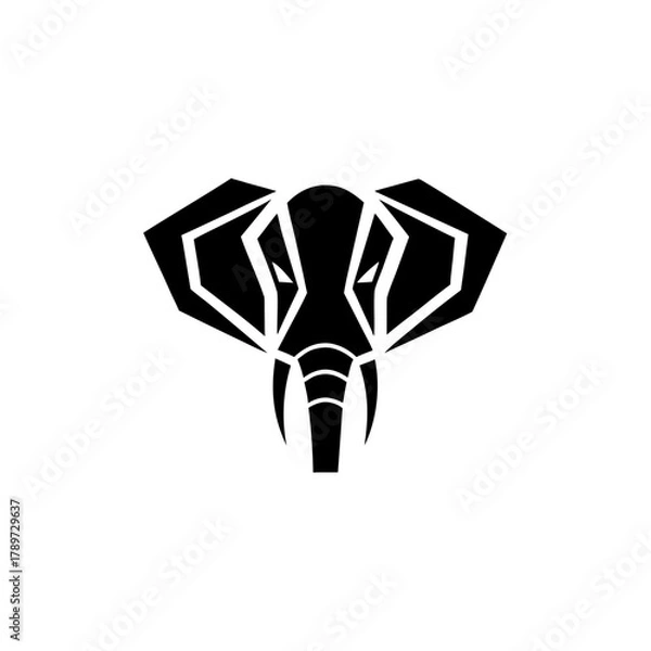 Fototapeta Stylized black elephant head with geometric shapes design on transparent background