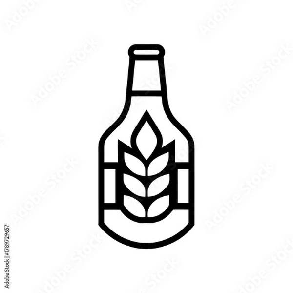Fototapeta Illustration of a beer bottle with wheat icon inside it on transparent background