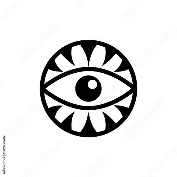 Obraz Stylized eye surrounded by petal like shapes in circle on transparent background