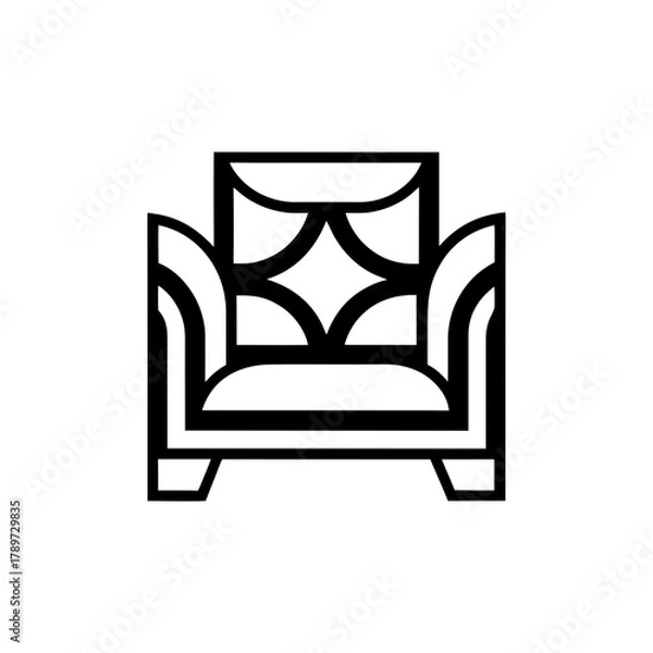 Obraz Illustration of a black and white decorative armchair on transparent background