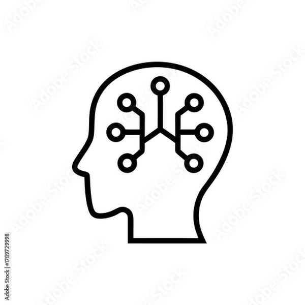 Obraz Outline of a head with a circuit board inside the brain on transparent background