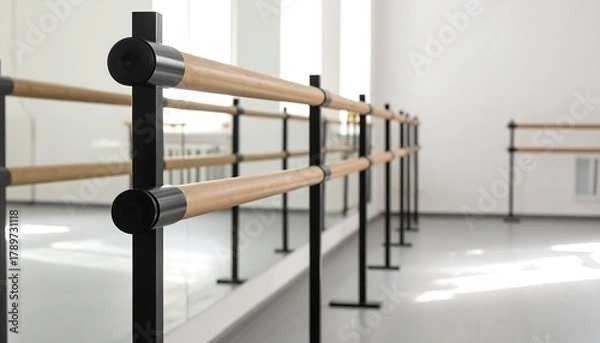 Obraz Empty dance studio with ballet barres and a wall-sized mirror