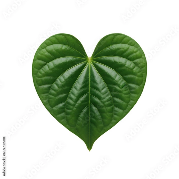 Obraz A Vibrant Green Heart Shaped Leaf With Detailed Veins Isolated On A Black Background Symbolizing Nature And Love