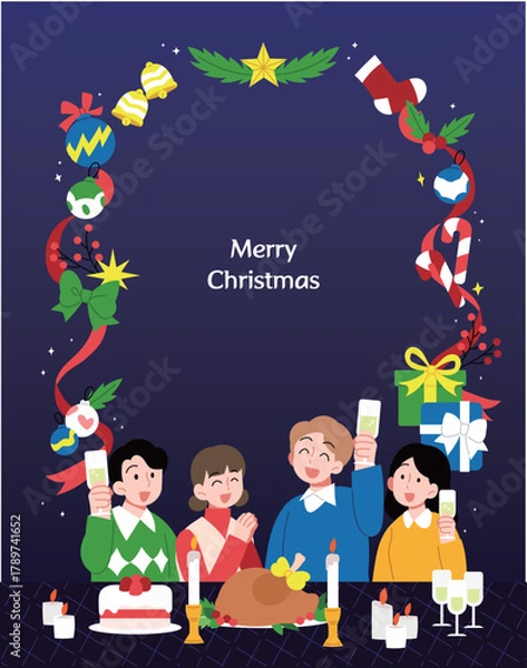 Fototapeta 파랑 크리스마스 파티를 즐기는 사람들