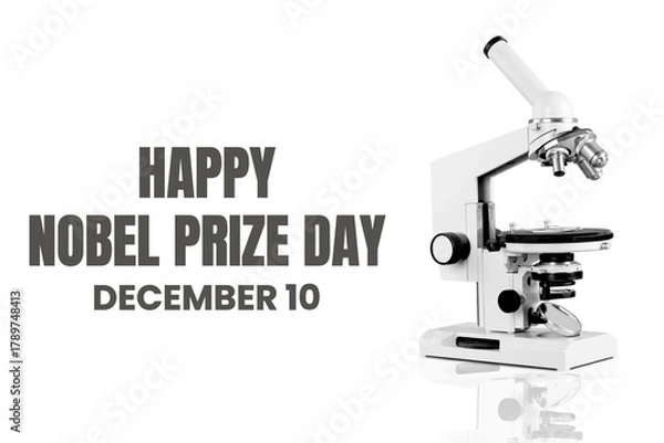 Fototapeta Microscope with Happy Nobel Prize Day text, isolated, PNG