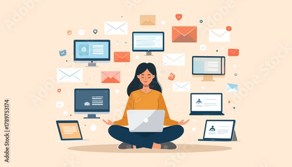 Fototapeta Managing digital overload and burnout navigating stress in a hyper-connected world for better well-being