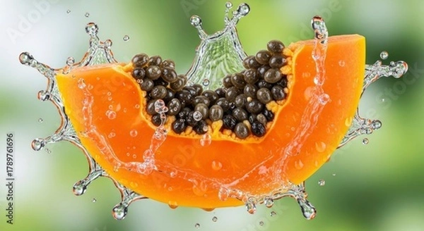 Fototapeta Papaya Slice Splash - A Refreshing Tropical Fruit Delight.